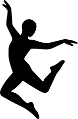 Dancing Woman Silhouette Vector &ndash; Elegant Female in Jumping Dance Pose with Graceful Hands and Legs Expressing Joy, Freedom, Fitness, Performance, and Lifestyle in Minimal Black Icon Style