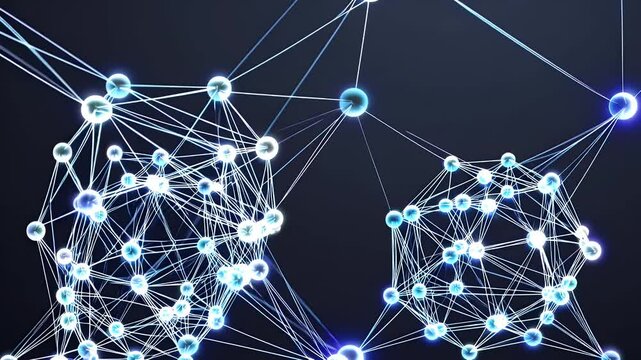 three digital plexus networks move rhythmically in sync on a minimalistic black background  suitable for use in futuristic business presentations  AI explainers  or modern technology branding visuals