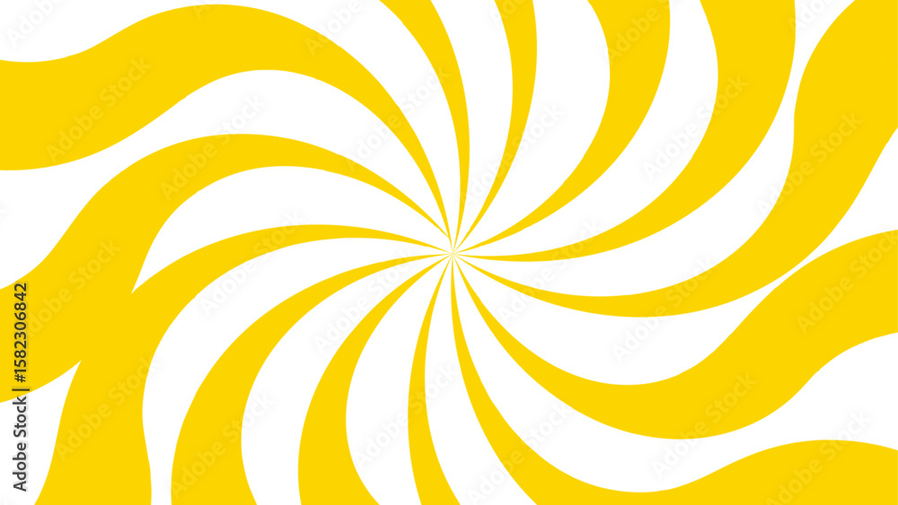 Poster abstract vibrant radial swirl pattern with alternating curved yellow and white segments spiraling. d