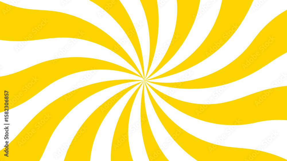 Poster abstract vibrant radial swirl pattern with alternating curved yellow and white segments spiraling. d