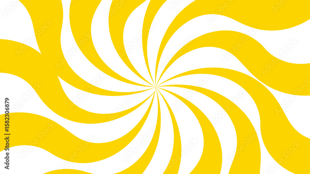 Poster abstract vibrant radial swirl pattern with alternating curved yellow and white segments spiraling. d