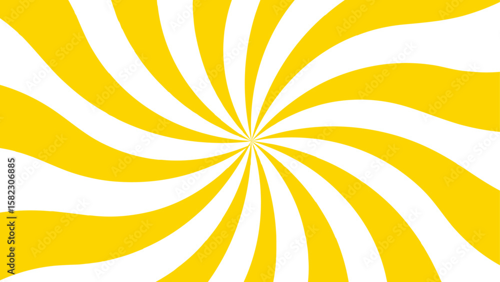 Poster abstract vibrant radial swirl pattern with alternating curved yellow and white segments spiraling. d