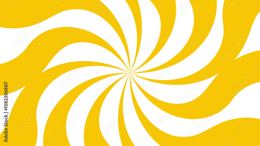 Poster abstract vibrant radial swirl pattern with alternating curved yellow and white segments spiraling. d