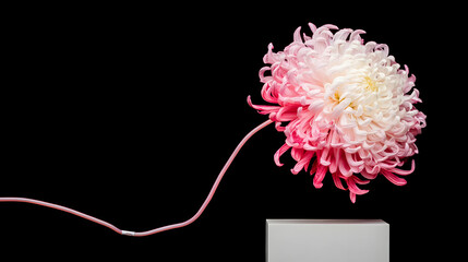 with chrome petals and pulsing energy veins blooming over a tech pedestal