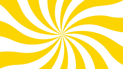 Abstract vibrant radial swirl pattern with alternating curved yellow and white segments spiraling. Dynamic, hypnotic pinwheel effect with smooth wave rotation and motion. 