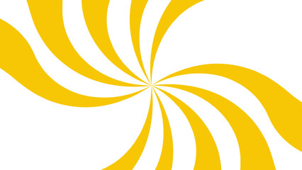 Abstract vibrant radial swirl pattern with alternating curved yellow and white segments spiraling. Dynamic, hypnotic pinwheel effect with smooth wave rotation and motion. 