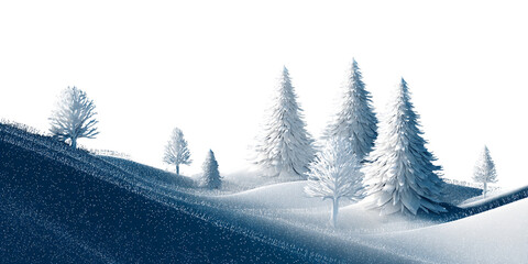 Snowy Winter Landscape with Snow Covered Trees, PNG
