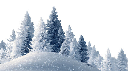 Fototapeta premium Snowy Pine Trees on a Hilltop Winter Scene, PNG