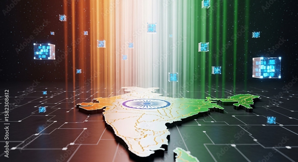 Aufkleber digital india map with technology network and data connectivity concept