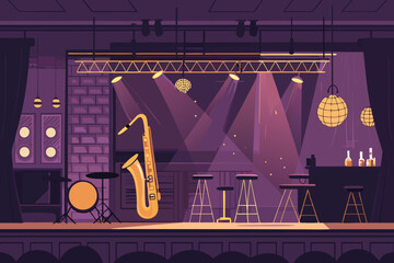 Extraordinary Jazz Club Interior with Glowing Instruments and Distinctive Style Photography Artistic Creative Vision Excellent for Brand Identity Development Creative Industry Standard Photography Cre