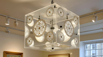 cube suspended midair with internal fractal circuits and glowing core patterns