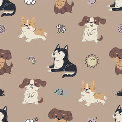 A playful seamless vector pattern featuring various cute cats in different poses. Perfect for fabric prints, wallpapers, wrapping paper, and digital backgrounds. 