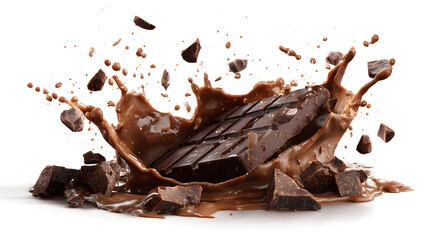 A chocolate bar is in a chocolate splash