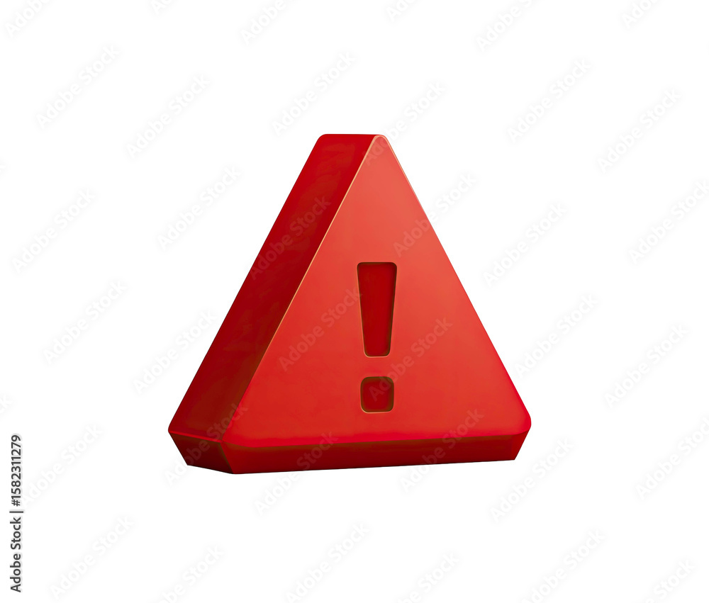 Poster red warning sign exclamation point triangle 3d render on transparent background