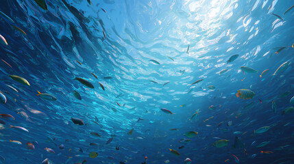 vibrant underwater swirl of colorful fish.