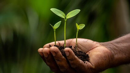 Nurturing New Life  Seedlings Growing in Hands, Symbol of Growth and Sustainability