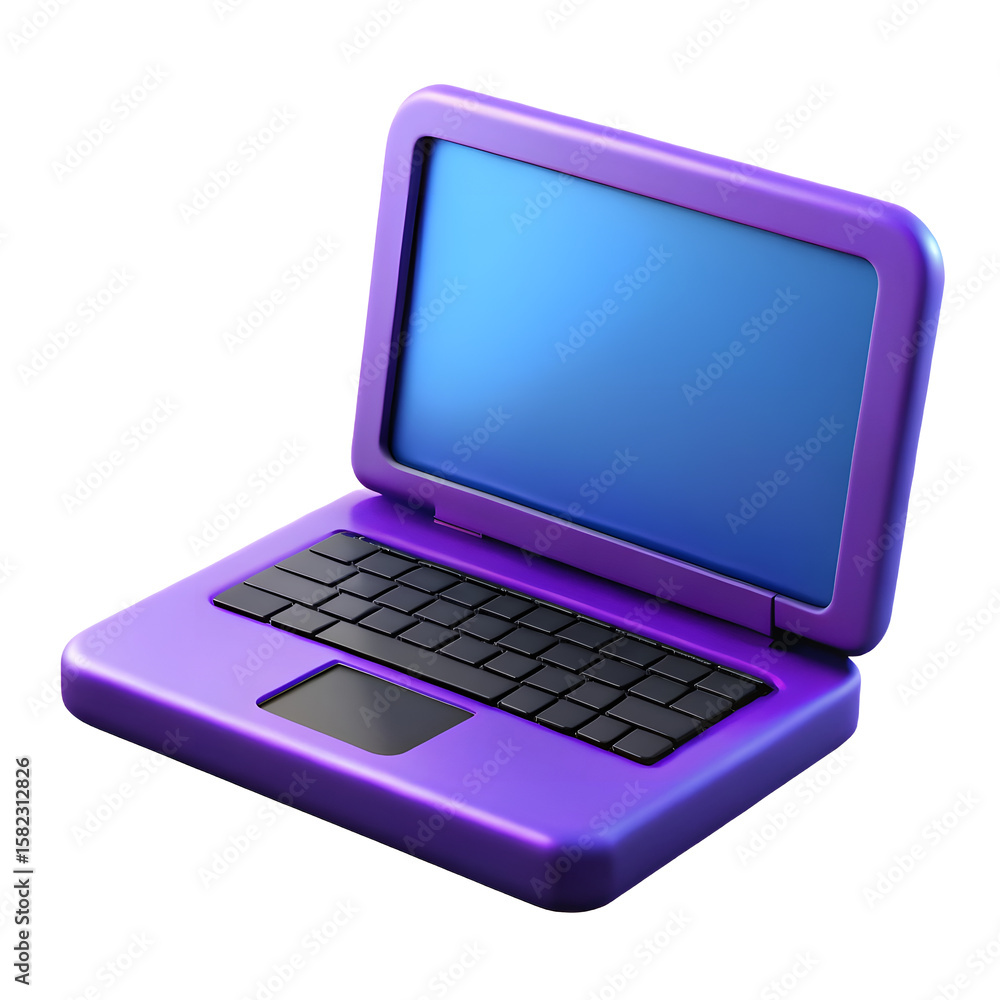 Poster purple laptop 3d rendering isolated on transparent background for technology and computing