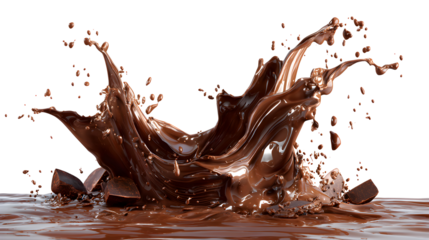 A splash of chocolatey brown liquid with chocolate chips floating in it