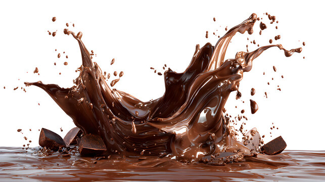 A splash of chocolatey brown liquid with chocolate chips floating in it