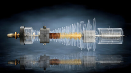 engine spinning with noise lines and symmetrical oscillating pulses