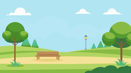 Fototapeta premium Open park background with soft grass and sky vector illustration