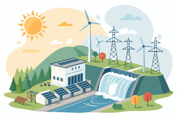 Extraordinary Hybrid Energy Station Solar Wind Original Concept Design Clean Minimalist Design Suitable for Corporate Communications Corporate Communication Asset Premium Creative Asset