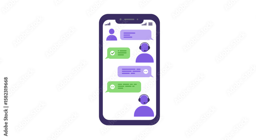 Poster mobile chat messaging with customer support and user conversation