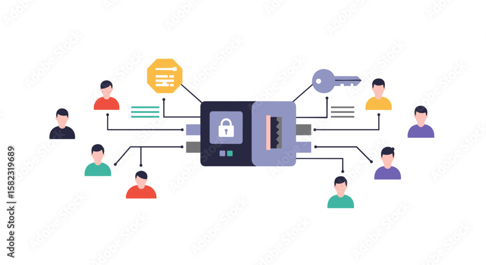 Poster secure data exchange network concept with modern flat design
