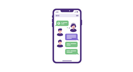 Colorful chat app interface on smartphone screen with user avatars in flat style