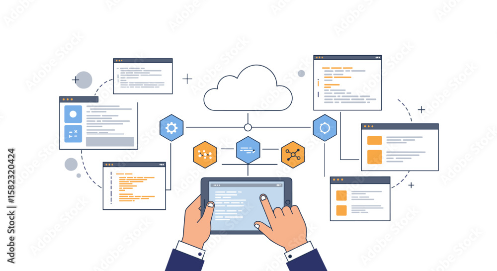 Aufkleber cloud-based data management concept with interactive device interface