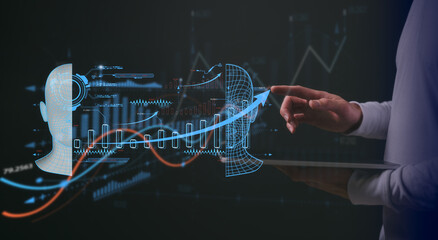 Ai concept, man using digital tablet and ai icons in Digital transformation technology strategy internet of things. transformation of ideas adoption of technology in business in the digital age
