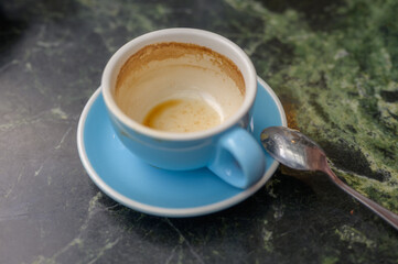dirty empty coffee cup after drink High angle view of a cup of coffee