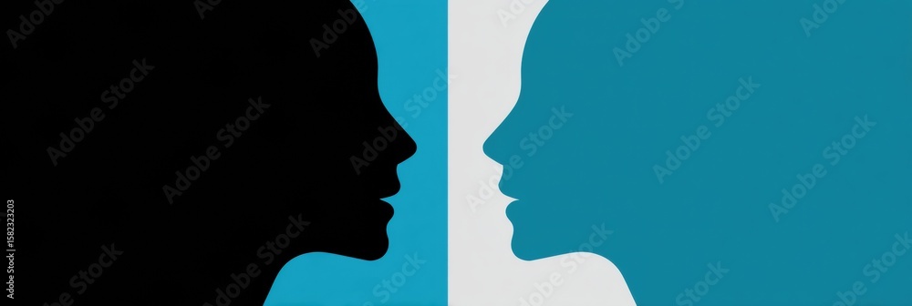 Poster modern minimalist dual tone icons for face-to-face conversations in a split design with blank space 