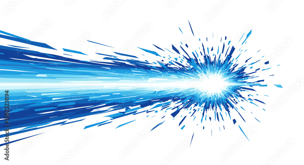 Poster dynamic blue abstract burst with sharp geometric lines on white background