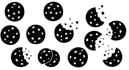 Silhouette pattern of polka dot cookies with bites missing on white background