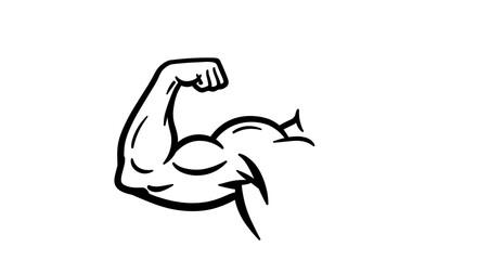 Fototapeta premium Muscular arm flexing silhouette on white background