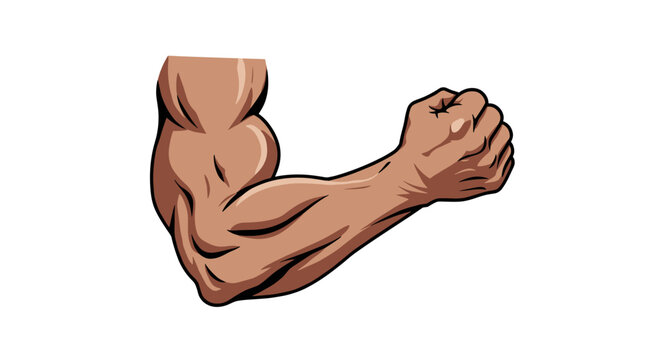 Strong flexed arm in cartoon style with emphasis on muscular definition