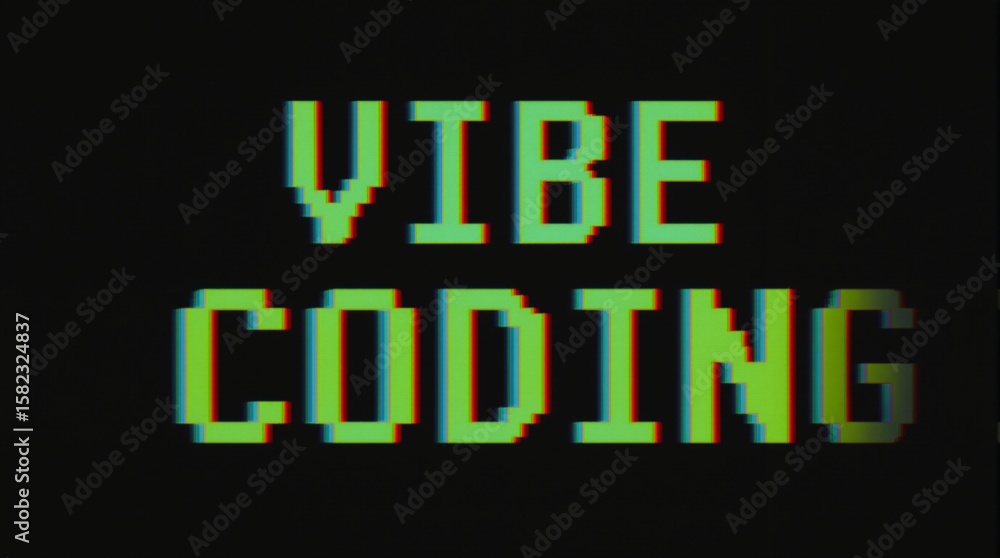 Fototapete retro text art with 'vibe coding' in pixelated style.