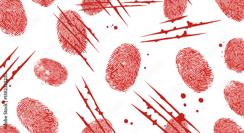 Aufkleber red fingerprint and scratch pattern with splatter elements on white background