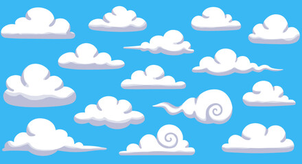 Obraz premium Cartoon cloud collection with blue sky background
