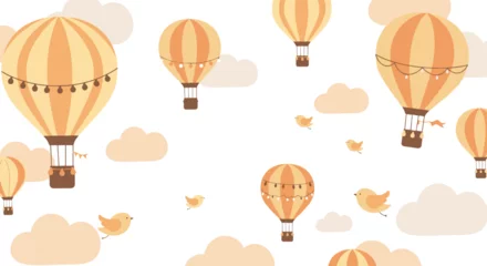 Printed roller blinds Whimsical hot air balloons and birds floating among clouds in soft pastel