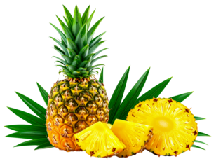 Fresh pineapple fruit with slices tropical fruit healthy pineapple on transparent background