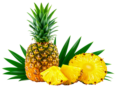 Fresh pineapple fruit with slices tropical fruit healthy pineapple on transparent background