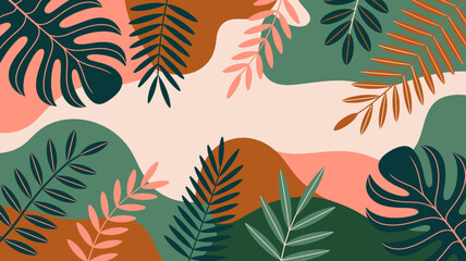 Abstract Tropical Leaf Pattern with Colorful Shapes in a Relaxing Design