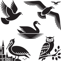 "Bird Silhouettes Set – Elegant Black and White Bird Icons"

