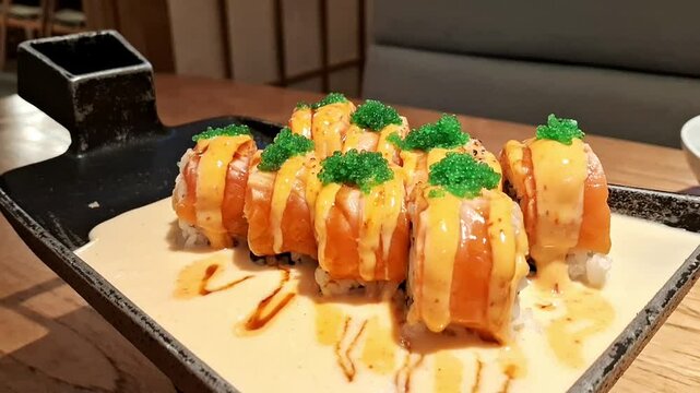 Creamy cheese sushi on hot plate