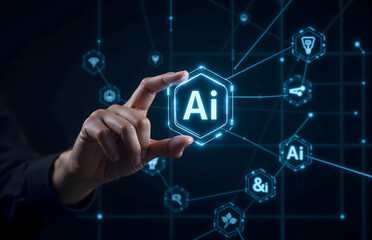 Obraz premium Hand Touching AI Tech Interface
