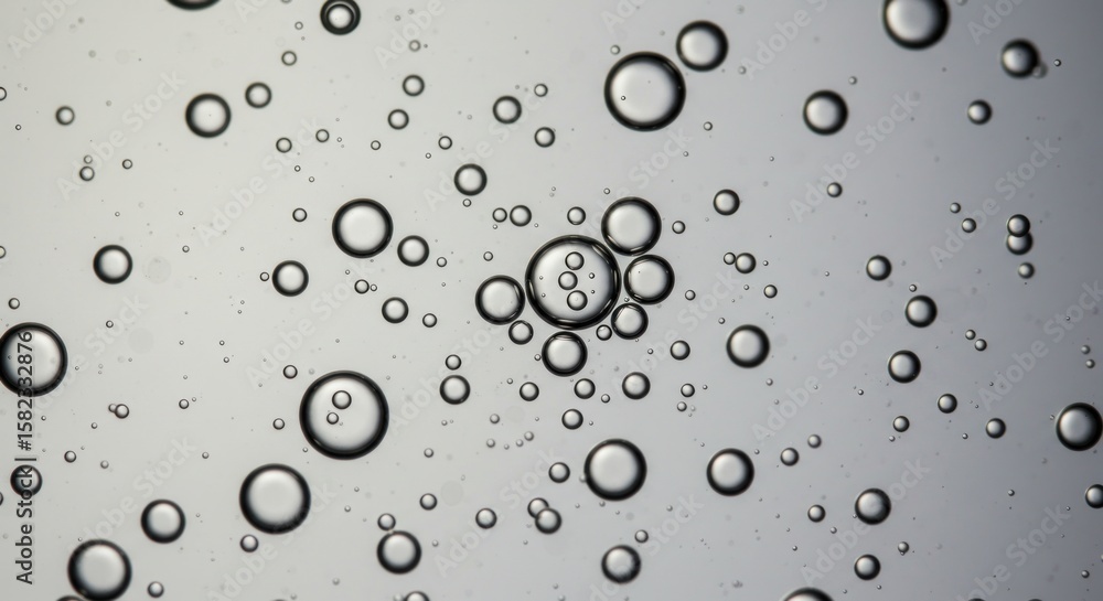 Poster abstract array of shimmering bubbles suspended in a delicate gradient gray liquid