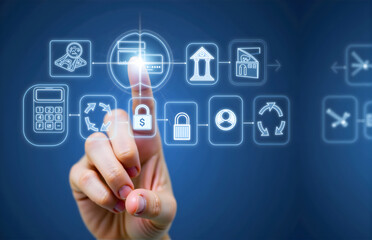 Finger Touching Fintech Interface