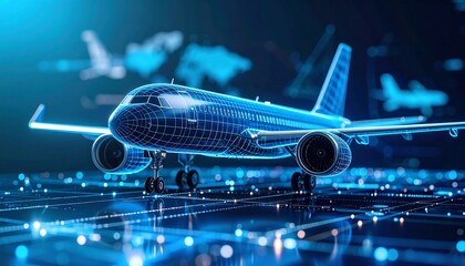 Futuristic airplane design on digital platform